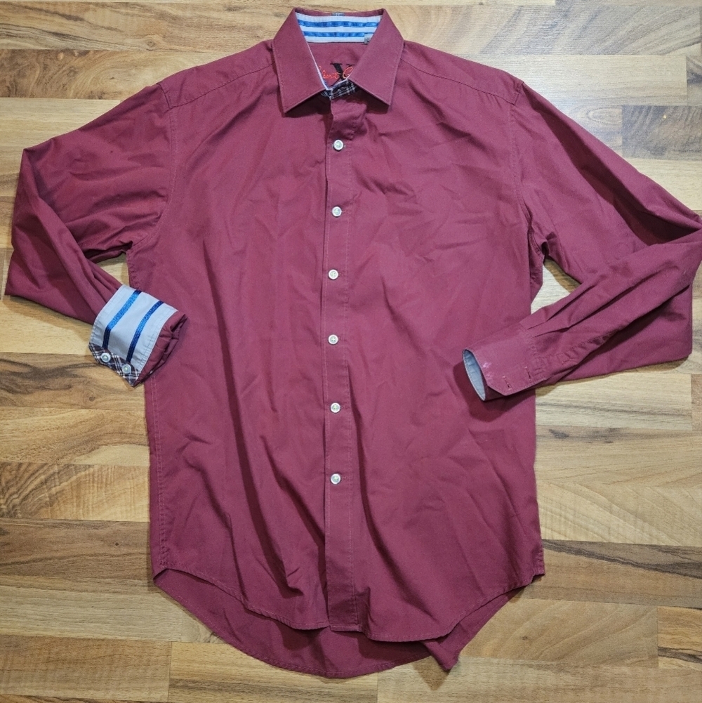 Robert Graham X Shirt Men's Medium Long Sleeve Button Up Flip Up Cuffs Red
